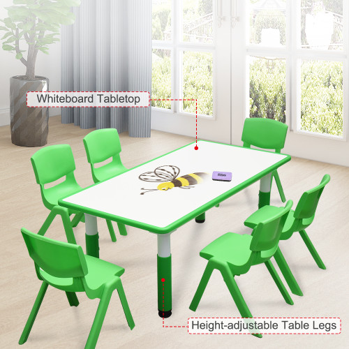 120x60cm Kids Green Whiteboard Drawing Table & 6 Green Chairs