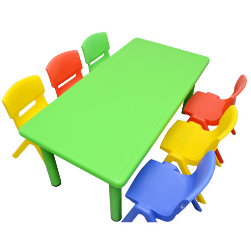 Kids Rectangle Green Activity Table with 6 Mixed Coloured Chairs Set