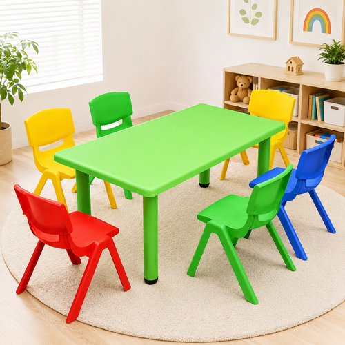 120x60cm Kids Activity Table and 6 Chairs Set for Playroom Classroom Childcare Learning Creative Play