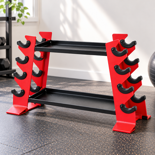 Compact Heavy Duty Metal Dumbbell & Kettlebell Storage Rack Stand – Red 200KG