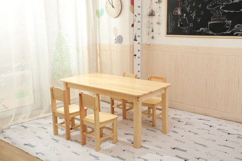 120x60cm Wooden Timber Kids Table & 4 Wooden Chairs Set Study Desk Pinewood