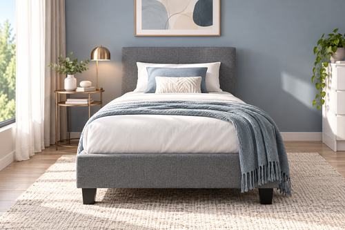 Artiss NEO King Single Bed Frame Grey Fabric Upholstered Wooden Slat Bed