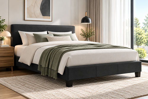 Artiss NEO Queen Bed Frame Charcoal Fabric Upholstered Wooden Slat Bed