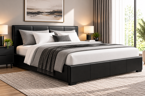 Artiss NINO Queen Gas Lift Bed Frame Black PU Leather Upholstered Storage Bed