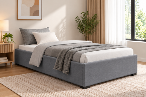 TOKI King Single Gas Lift Bed Frame Grey Fabric Upholstered Storage Base