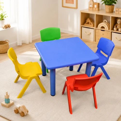 60cm Blue Square Kids Activity Table & Chairs Set – Blue or Colourful Chairs