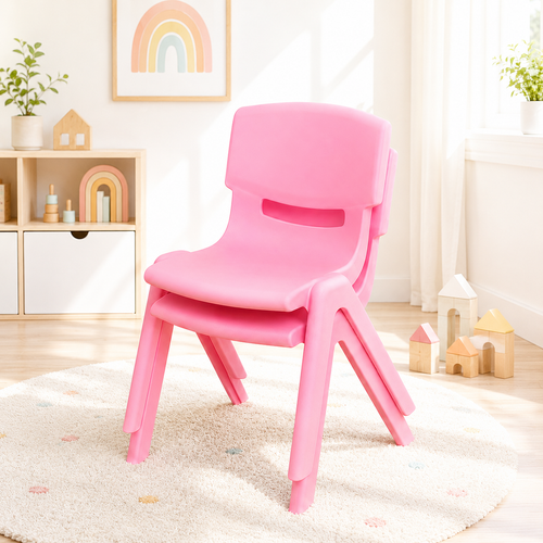 2x Pink Stackable Kids Plastic Chairs Set Lightweight Preschool Classroom Chairs for Toddlers and Children