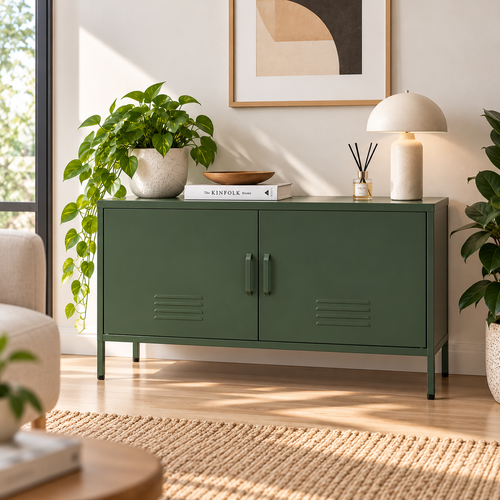 Artiss Base 100cm Metal Sideboard Storage Cabinet – 2 Door Pine Green