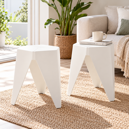 Artiss Set of 2 Puzzle Stools – Stackable Plastic Indoor Outdoor Chairs White