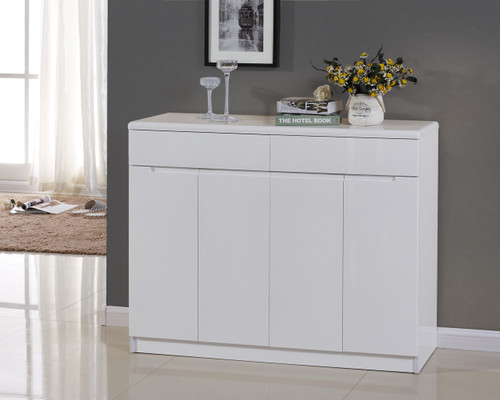 1.2M High Gloss Wooden Shoe Cabinet 4 Doors 35cm Deep White