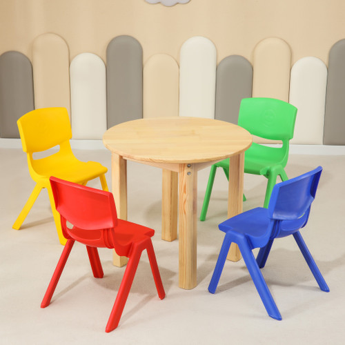 60CM Round Wooden Kids Table and 4 Mixed Chairs Set Pinewood Childrens Desk