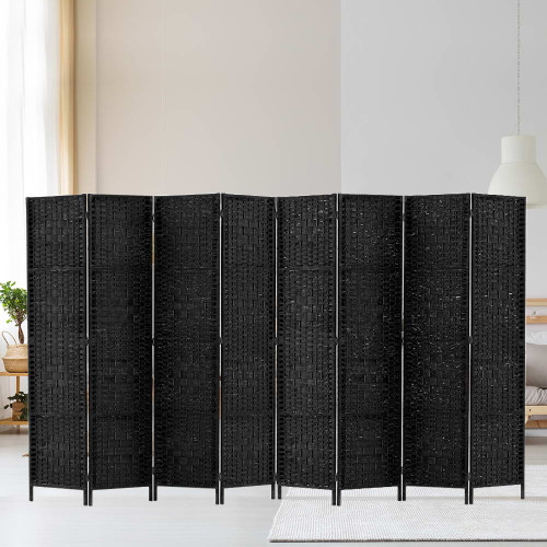 Room Divider 8 Panel Dividers Privacy Screen Rattan Wooden Stand Black