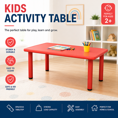 120x60cm Kids Activity Table Large Play Study Craft Desk for Toddlers Children Preschool Classroom Home Red