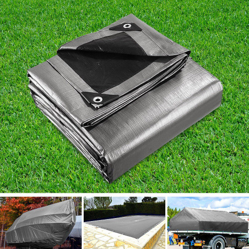 6x9m Tarp Camping Tarps Poly Tarpaulin Heavy Duty Cover 180gsm Silver