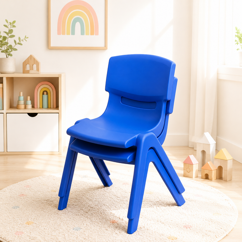 Set of 2 Blue Kids Plastic Chairs - Stackable Lightweight Preschool Classroom Seating