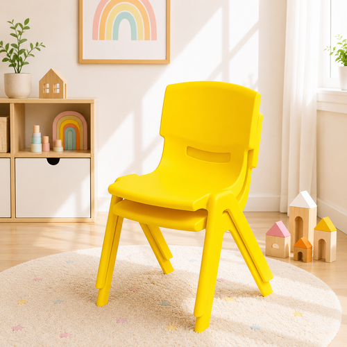 Set of 2 Kids Plastic Chairs (1 Pink, 1 Yellow) Stackable Lightweight Preschool Classroom Chairs for Toddlers
