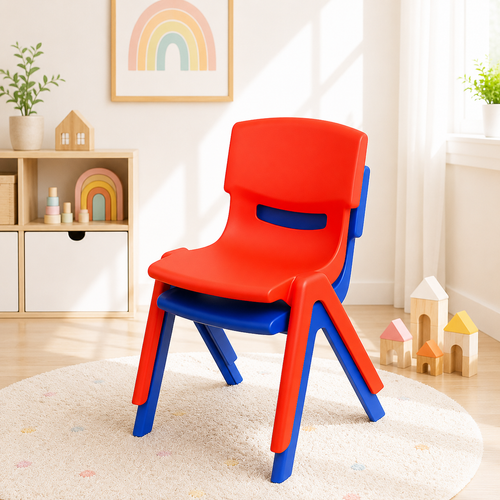 Set of 2 Kids Plastic Chairs (1 Blue, 1 Red) Stackable Lightweight Preschool Classroom Chairs for Toddlers