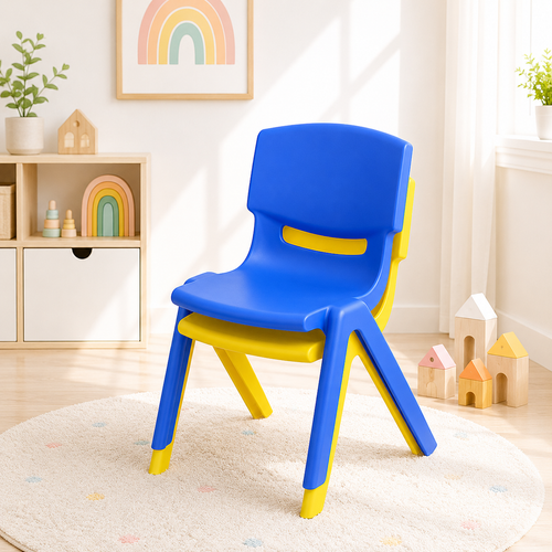 Set of 2 Kids Plastic Chairs (1 Blue, 1 Yellow) Stackable Lightweight Preschool Classroom Chairs for Toddlers