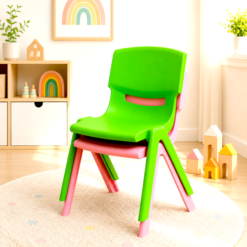Set of 2 Kids Plastic Chairs (1 Green, 1 Pink) Stackable Lightweight Preschool Classroom Chairs for Toddlers