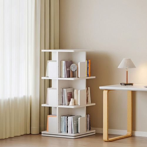 3-Tier Versatile Wooden Rotating Spinning Bookcase Corner Storage Rack Display Shelves Square White 96CM Upgraded Model