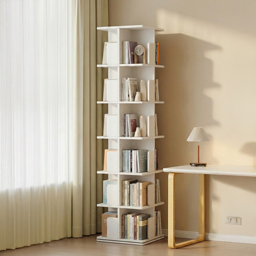 6-Tier Versatile Wooden Rotating Spinning Bookcase Corner Storage Rack Display Shelves Square White 189CM Upgraded Model