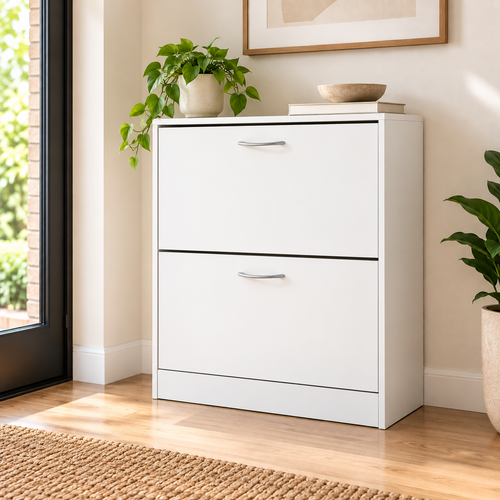 84cm White 2-Compartment Shoe Cabinet – 24 Pair Storage
