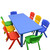 Kids Rectangle Blue Activity Table with 8 Mixed Coloured Chairs Set