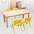 120x60cm Wooden Pinewood Timber Kids Study Table & 4 Yellow Plastic Chairs Set