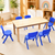 120x60cm Solid Pine Wood Wooden Kids Activity Table and 6 Blue Stackable Plastic Chairs Set Classroom Furniture for Children