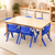 120x60cm Solid Pine Wood Wooden Kids Activity Table and 6 Blue Stackable Plastic Chairs Set Classroom Furniture for Children