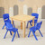 60CM Square Wooden Kids Table and 4 Blue Chairs Childrens Desk Pinewood Natural