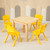 60CM Square Wooden Kids Table and 4 Yellow Chairs Childrens Desk Pinewood Natural