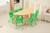 120x60cm Semi Circle Timber Pinewood Wooden Kids Table Activity Study Desk & 6 Green Chairs Set