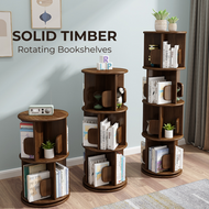 3-Tier Vesatile Timber Rubberwood Wooden Rotating Bookcase Bookshelves 98cm Walnut