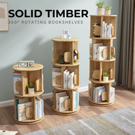 3-Tier Vesatile Timber Rubberwood Wooden Rotating Bookcase Bookshelves 98cm Natural