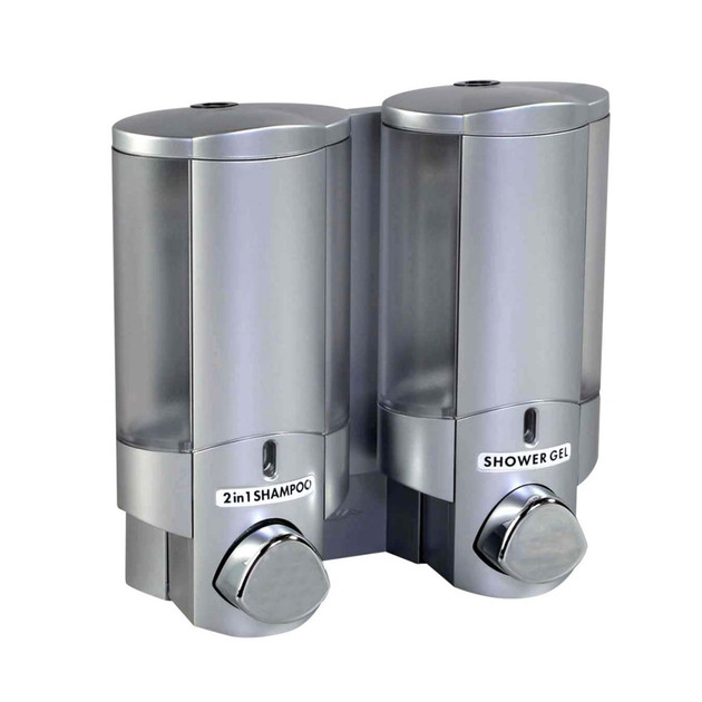 AVIVA Double Soap Dispenser, 2 Chamber | Satin Silver/Translucent