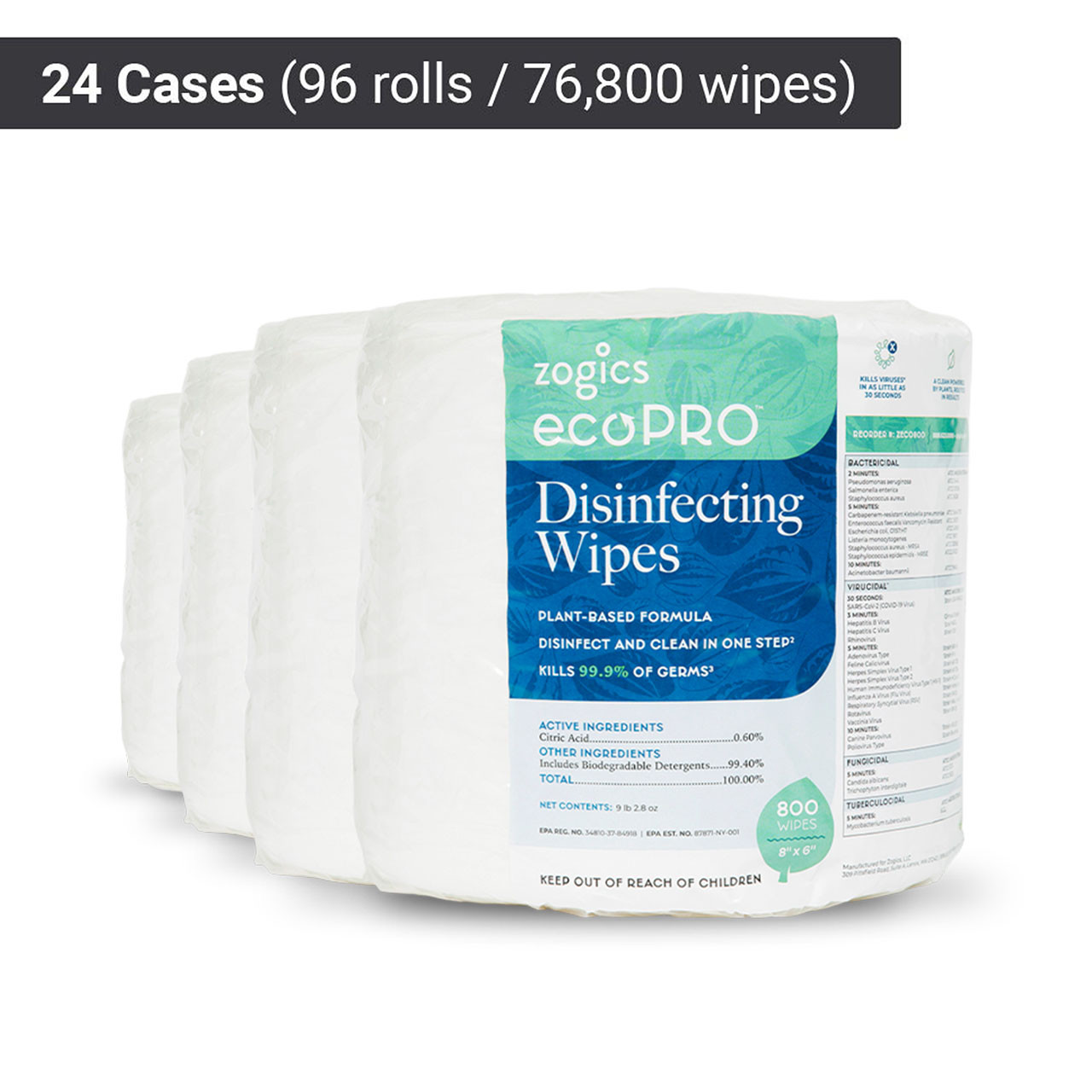 Zogics ecoPRO Disinfecting Wipes | Plant-Based, Biodegradable