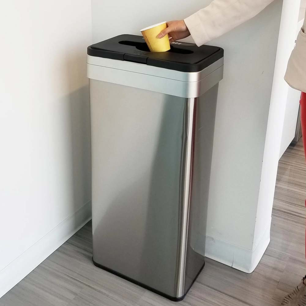 21 Gallon Rectangular Stainless Steel Trash Bin with Flip Open Lid