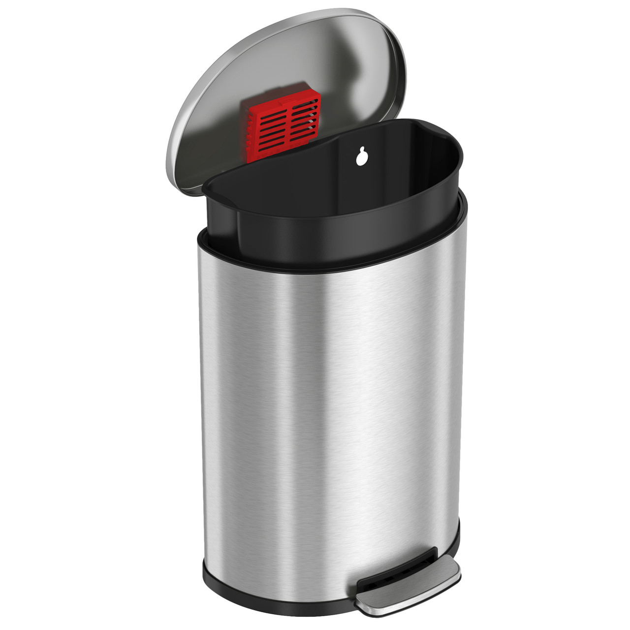 13 Gallon Semi-Round Step Trash Can with Stainless Steel Finish