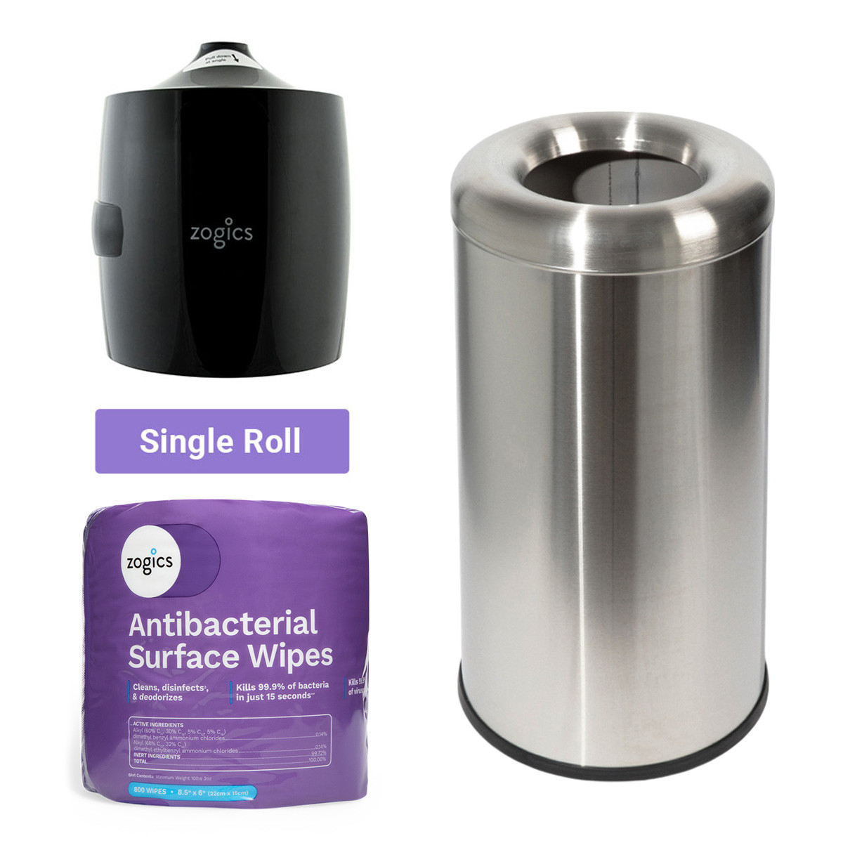 衛生日用品 R.E.G. O-K ALL STAINLESS 45 Premium Hygiene Bundle: Steel Trash Can, Dispenser & Wipes | Zogics