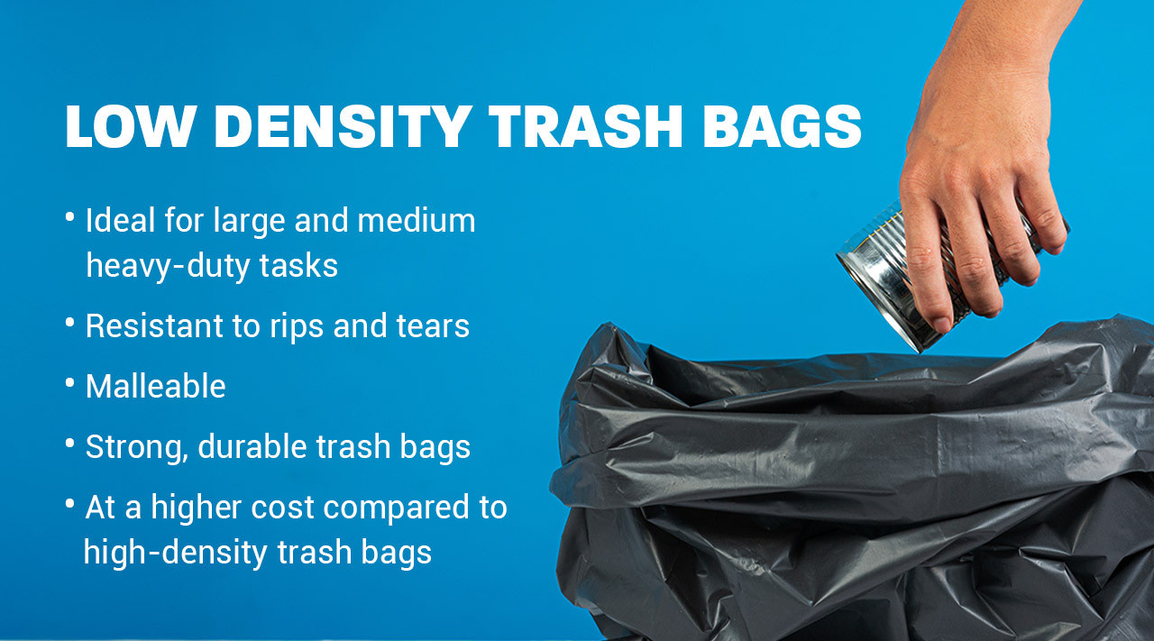 Low density trash bag Low density trash bag holding heavy waste in a commercial facility