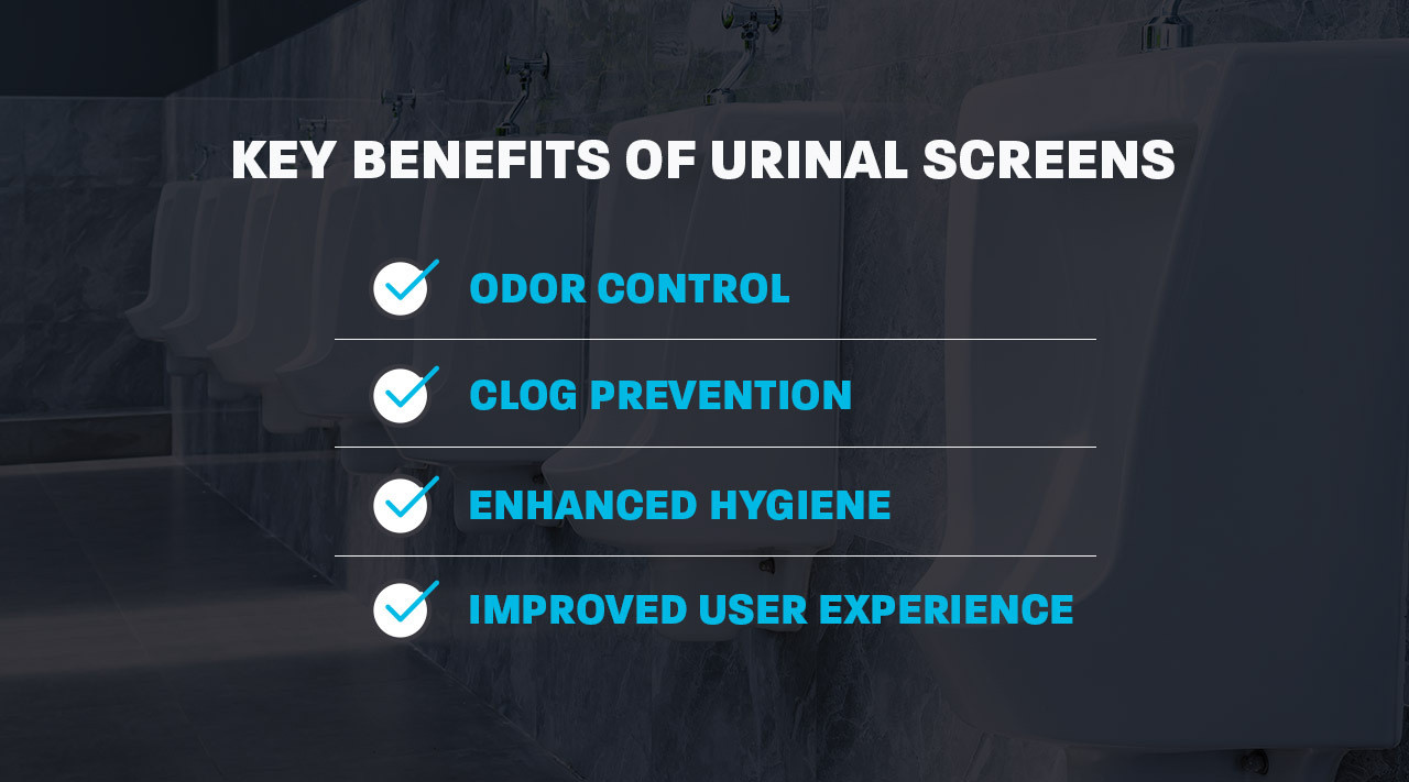 Urinal screen benefits Benefits of a urinal screen in a commercial restroom