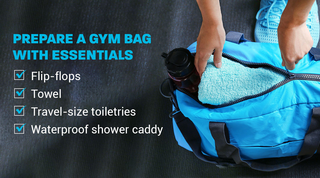 Gym locker room etiquette Gym locker room etiquette: member carrying a towel and toiletries