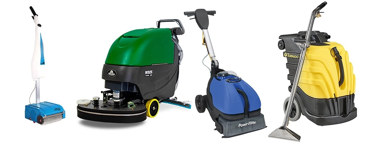 Types of floor cleaning machines Types of commercial floor cleaning machines including walk-behind and ride-on scrubbers