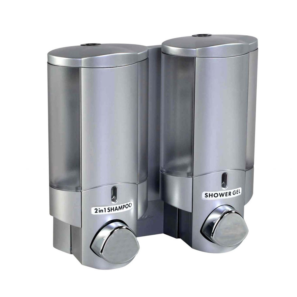 AVIVA Double Soap Dispenser, 2 Chamber | Satin Silver/Translucent