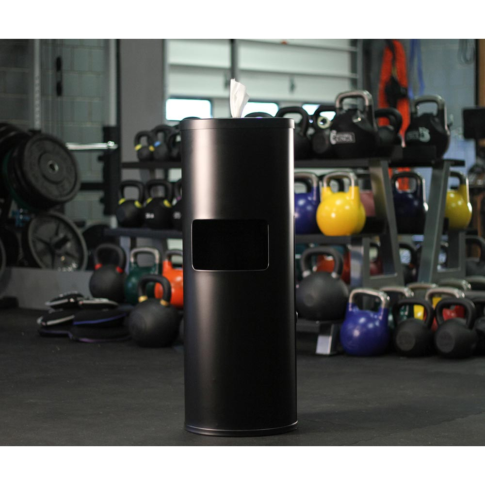 Gym Wipe Dispenser with Trash Can | Disinfectant Wipes Dispenser