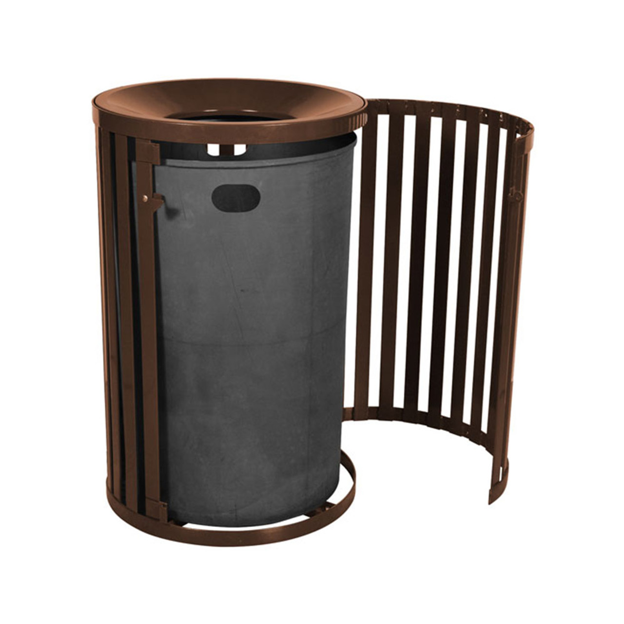 38 gal. Black Steel Slatted Commercial Outdoor Trash Can Receptacle with  Liner
