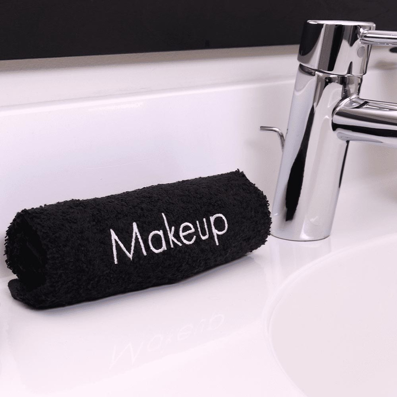 6 Pack of Makeup Removal Towels Embroidered Black 13 x 13 Cotton Washcloth