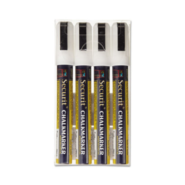 Deflecto Liquid Chalk Marker, Chisel, White, (4 units/pack) (DEFSMA510V4WT)