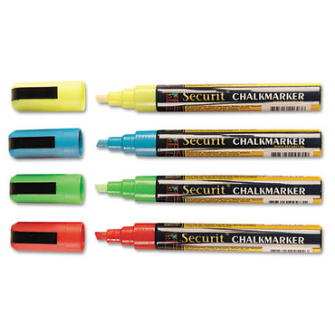 Deflecto Liquid Chalk Marker, Chisel, Assorted Colors (4/Pack)